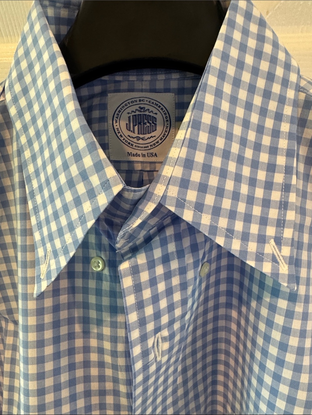 J. Press Light Blue and White Gingham Button Down Shirt - Made in USA